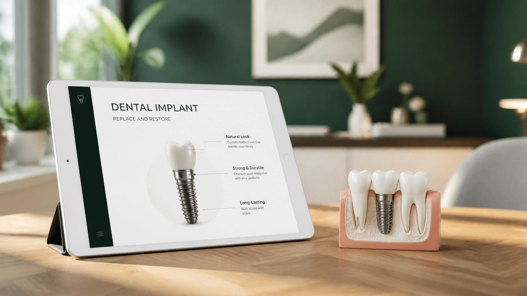 Dental implant consultation with a 3D implant model